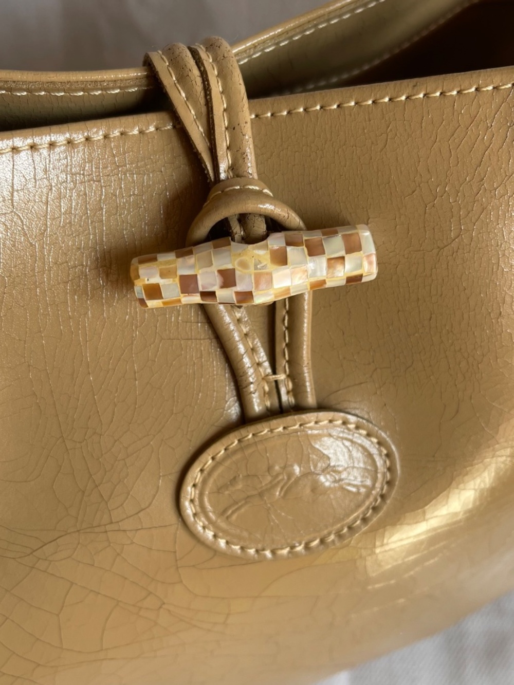 Longchamp Beige Patent Leather Top-Handle Tote - Picture 2 of 12